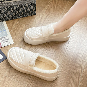 面包鞋女一脚蹬2021年秋冬季新款女鞋加绒保暖单鞋百搭厚底懒人鞋