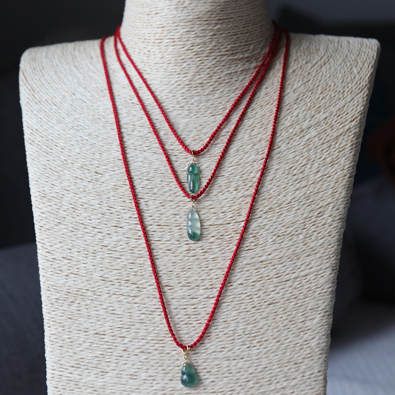 蚕丝项链红绳挂脖子女男挂黄金本命年高档真丝纯手工编织辟邪纯银