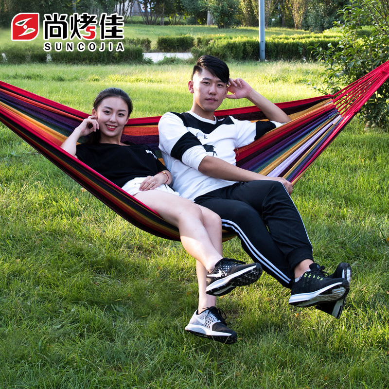 尚烤佳加厚加寬雙人帆布彩條吊床戶外休閑秋千野營露宿秋千在類目 戶外/登山/野營/旅行用品, 戶外休閒傢俱, 吊牀中 - 來自Buy2taobao.com提供專業的淘寶代購服務