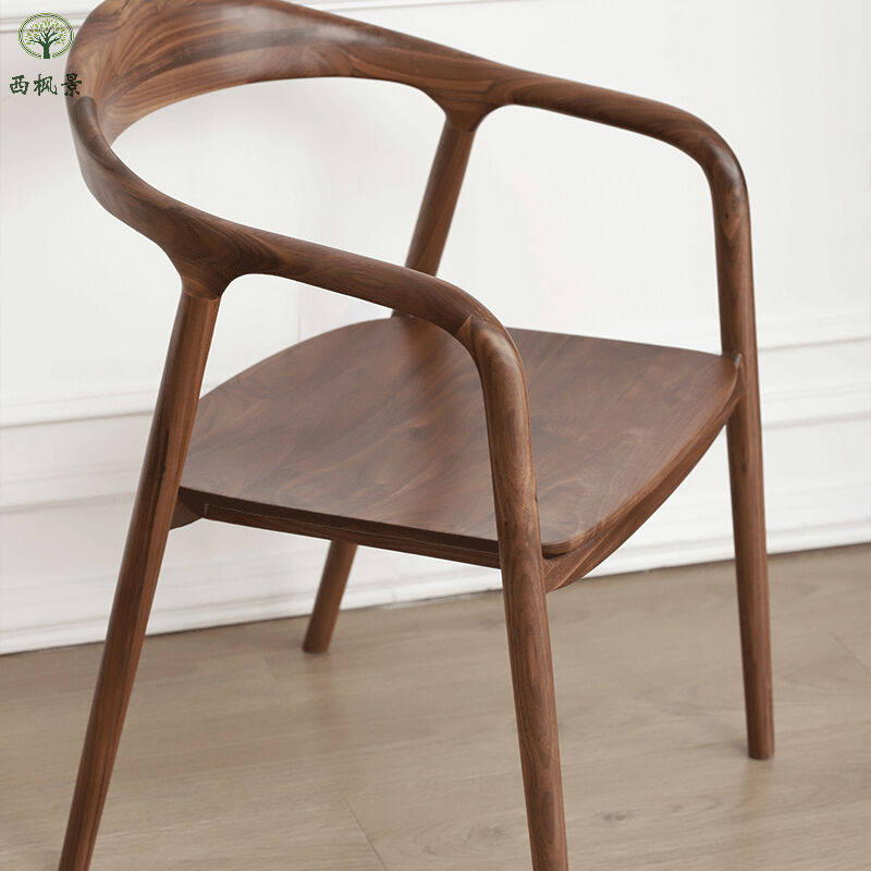 西枫景北美黑胡桃木椅子餐椅实木家用轻奢靠背椅1把清漆款