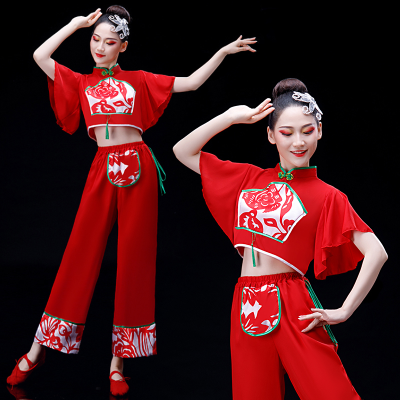 秧歌服演出服女2021新款开门红腰鼓服喜庆打鼓服东北民族舞蹈服装