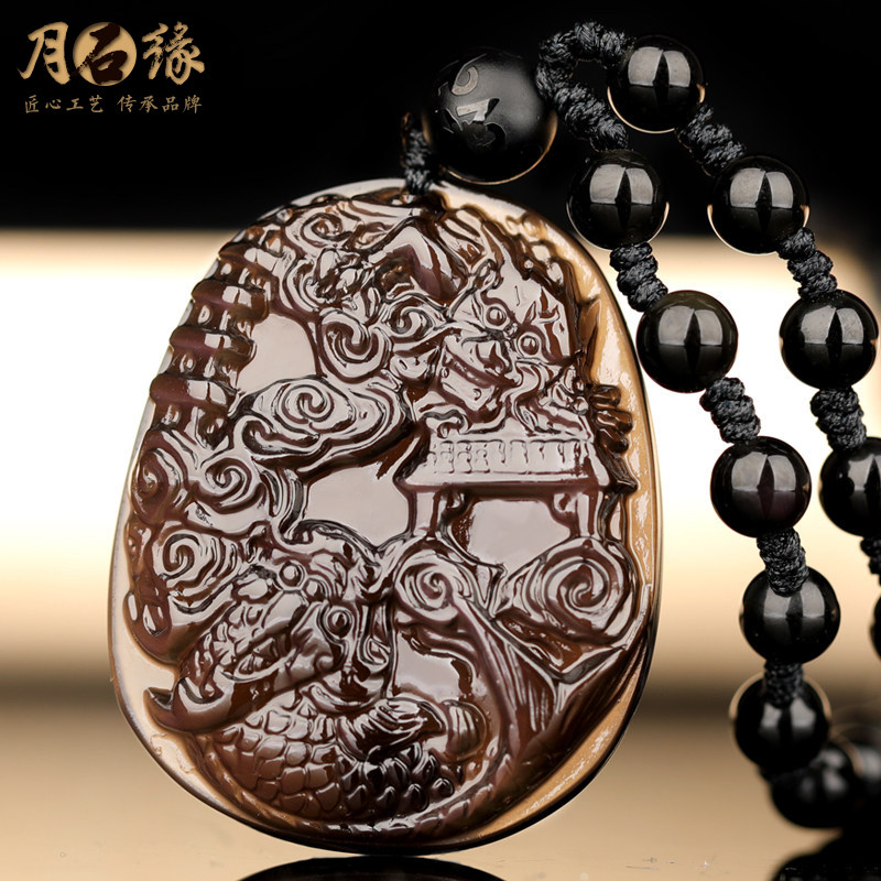 月石缘灵鳌吉宏项链鲤跃龙门黑曜石随身吊坠学生学习