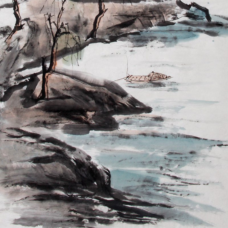 谢之华《精品山水四尺系列之十七杨柳岸晓风残月》