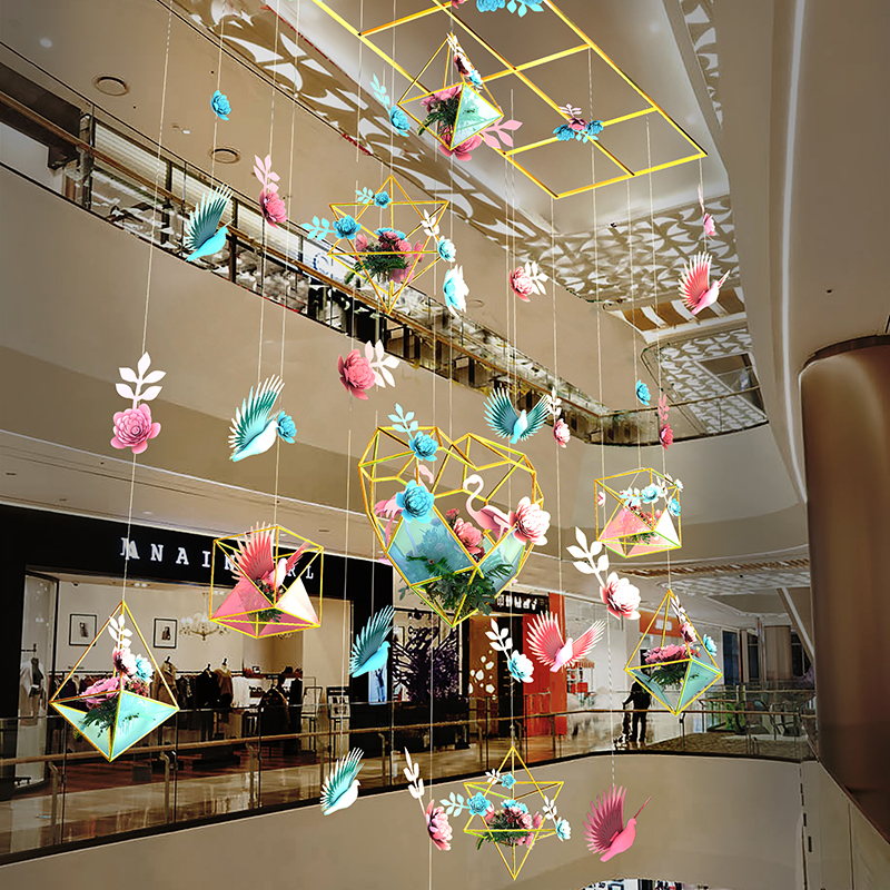 商场中庭吊饰美陈春季氛围布置dp点仿真鸟道具卖场4s展厅布置装饰