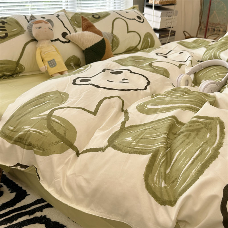 100%全棉床单四件套纯棉LH春风里刺绣被罩宿舍床单三件套床笠款