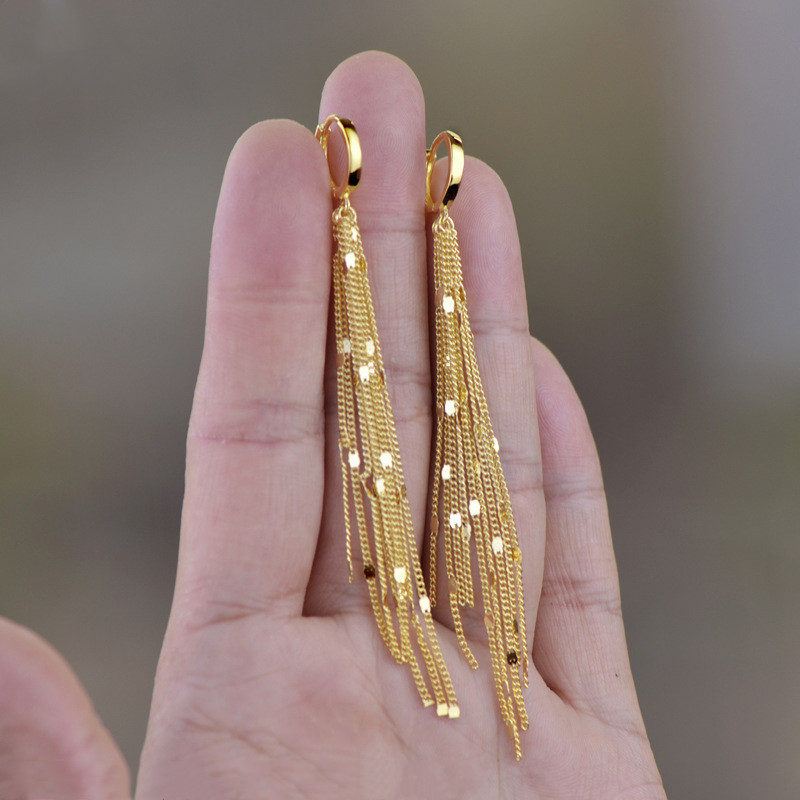 黄金耳线999足金满天星耳饰24k纯金长款流苏耳环时尚简约正品耳坠