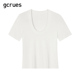 gcrues打底衫女2024年夏季新款U领短袖t恤修身内搭小个子白色上衣