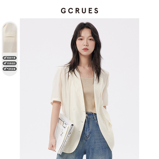 gcrues韩版小个子西装外套薄款女短袖2024年新款宽松显瘦港风西服