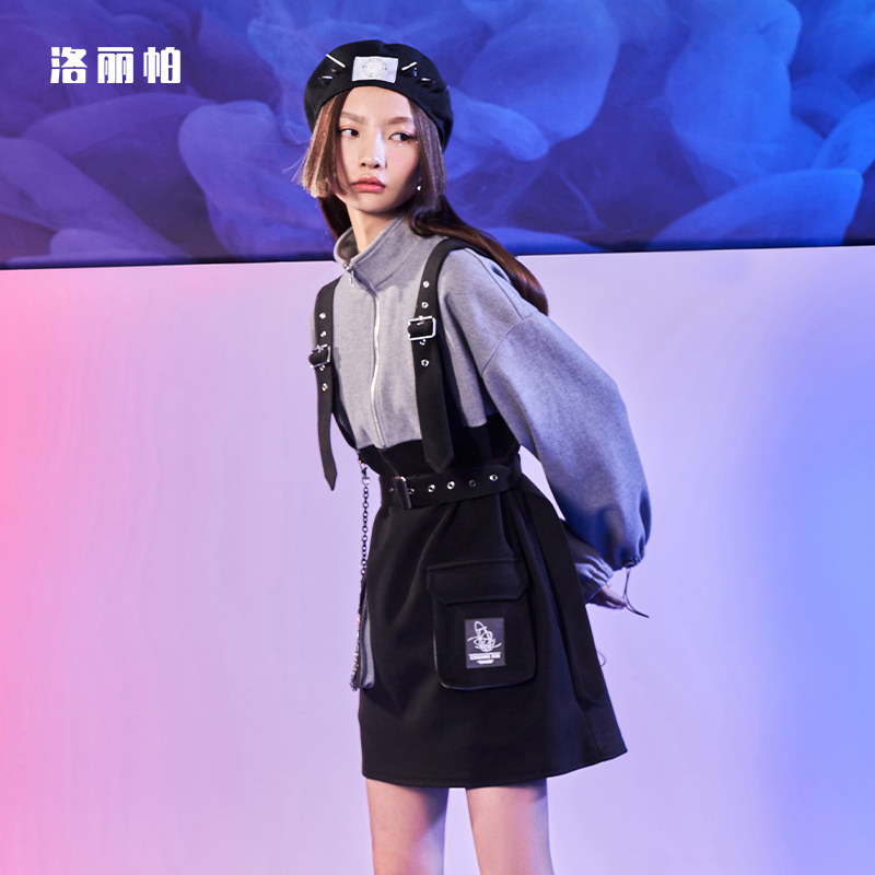 洛丽帕女装卫衣裙背带气质连衣裙2021冬季新款时尚宽松假两件裙子