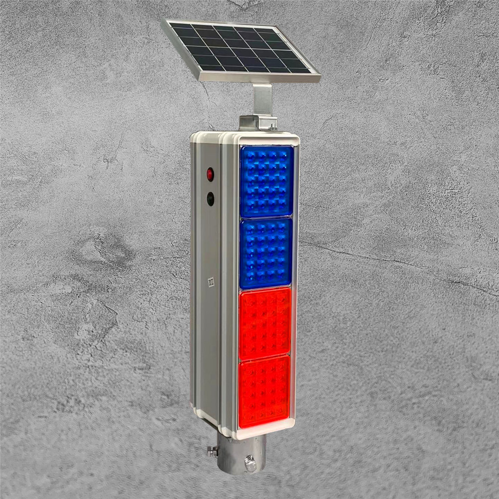 交通弯路口立式太阳能爆闪灯铝壳led红蓝闪光灯竖式频闪爆灯警示毛绒