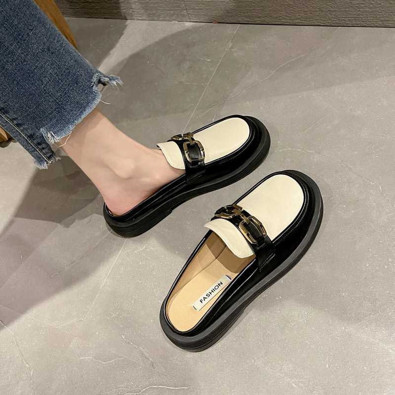 网红复古拖鞋女英伦风2022年春新款无后跟懒人外穿半拖鞋女ins潮