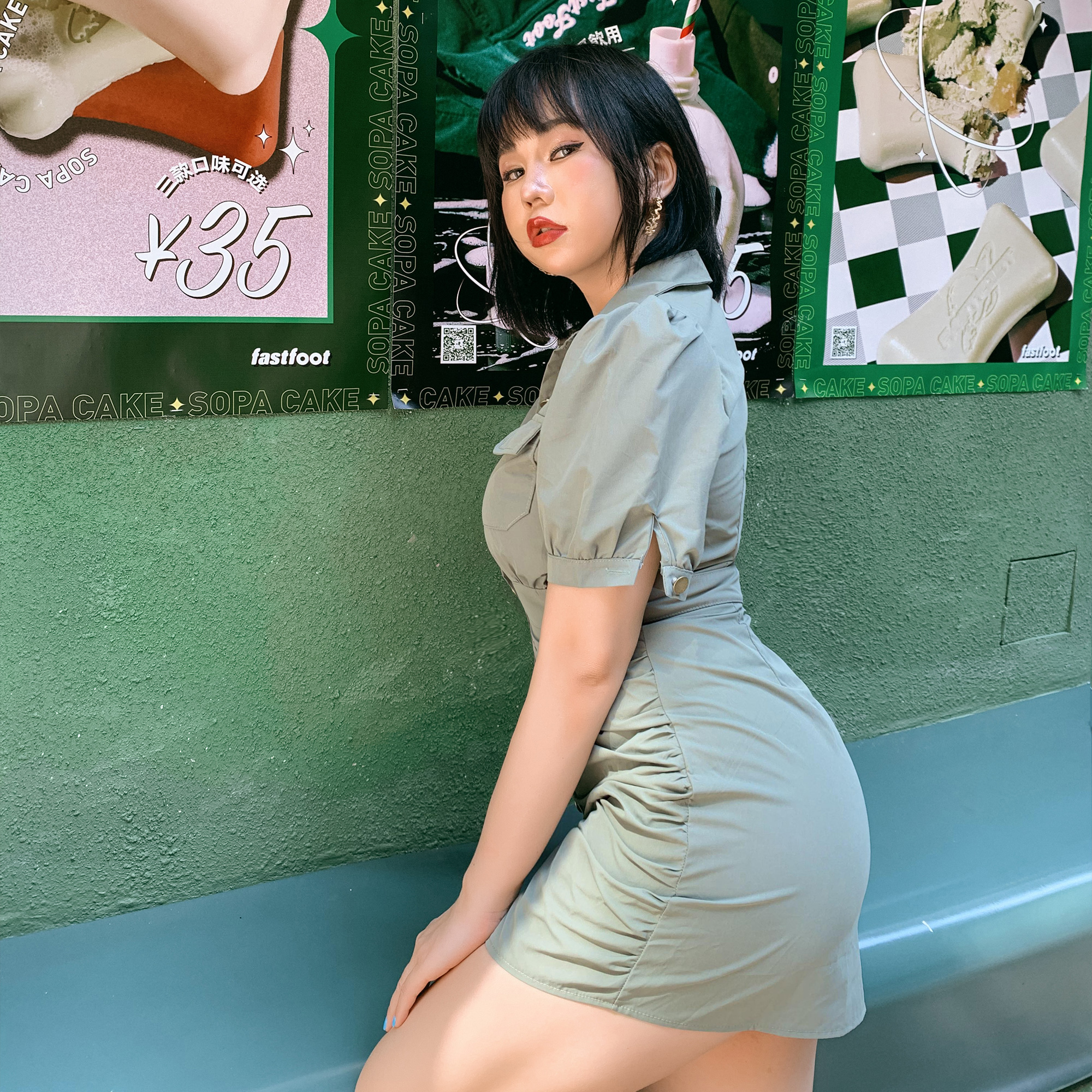 大码连衣裙a字裙修身