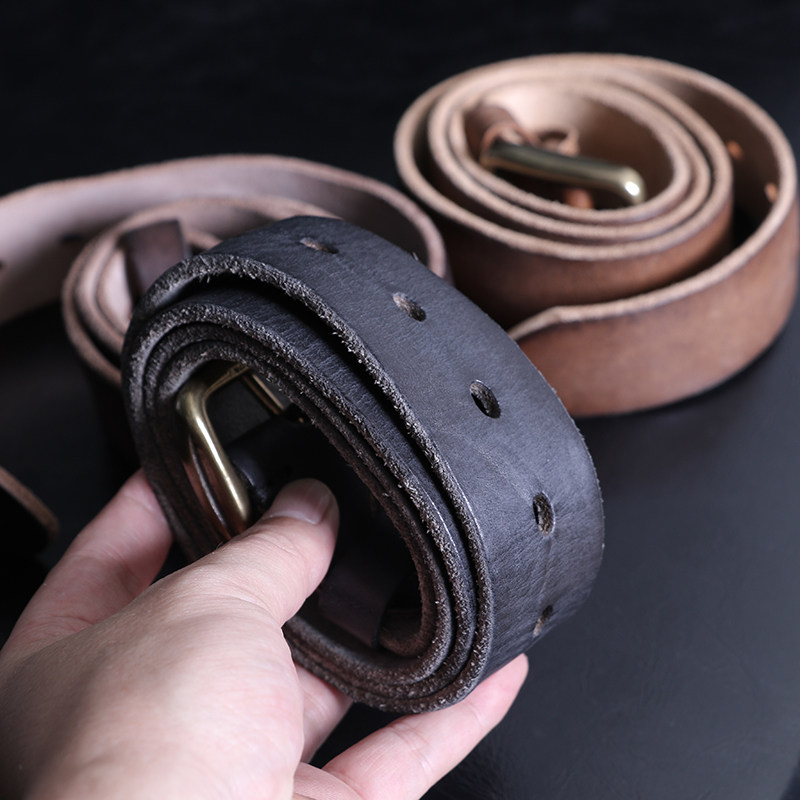意大利jin口头层牛皮纯铜带头复古真皮男士针孔高端时尚腰带94