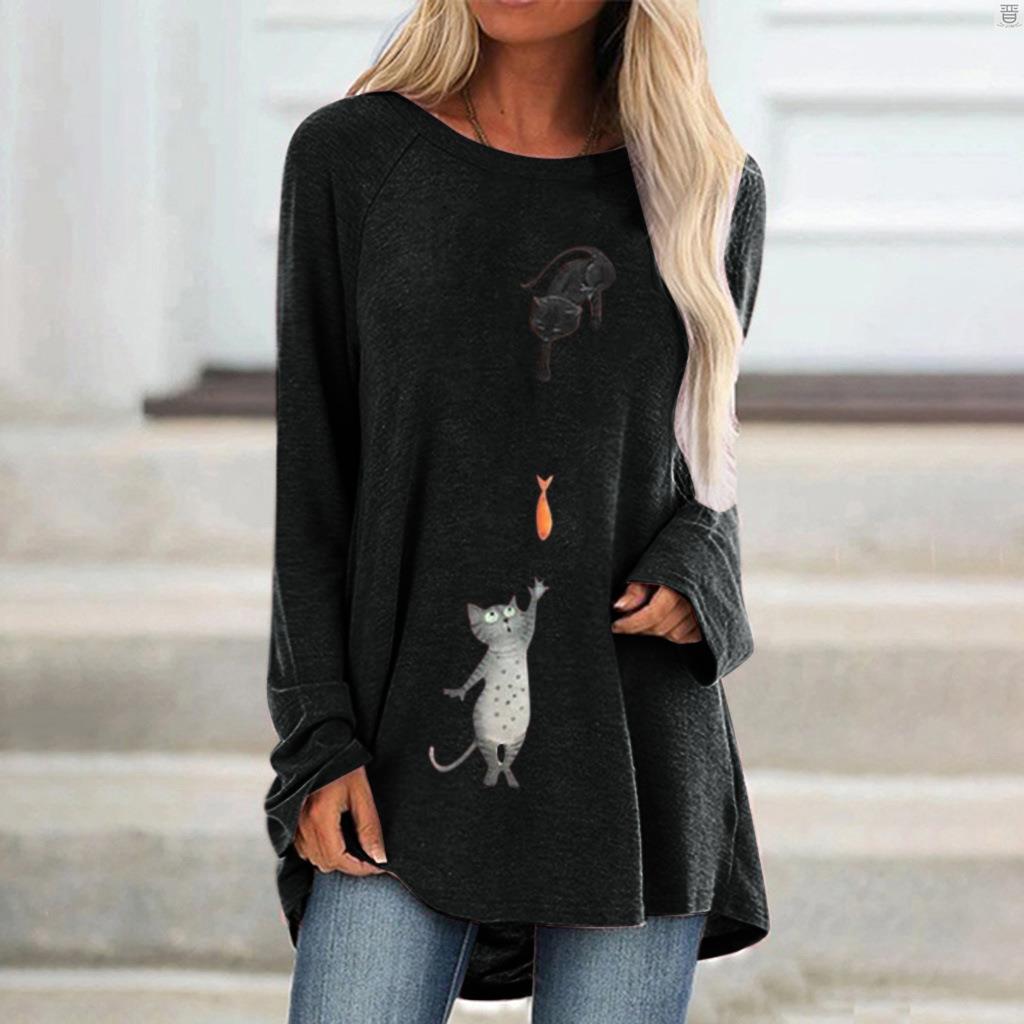 The new 2020 round collar cat catch fish cartoon printing lo|ruв категории Женская одежда, шерстяной свитер - от Buy2taobao.com для оказания профессиональной услуги покупки агента Taobao