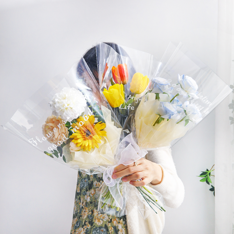 情人节鲜花自己包装花束材料单支袋送人女神半成品透明防水包装袋