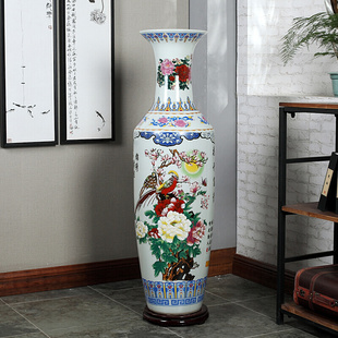 景德镇陶瓷器中式手绘粉彩落地大花瓶摆件客厅插花特大号开业瓷瓶