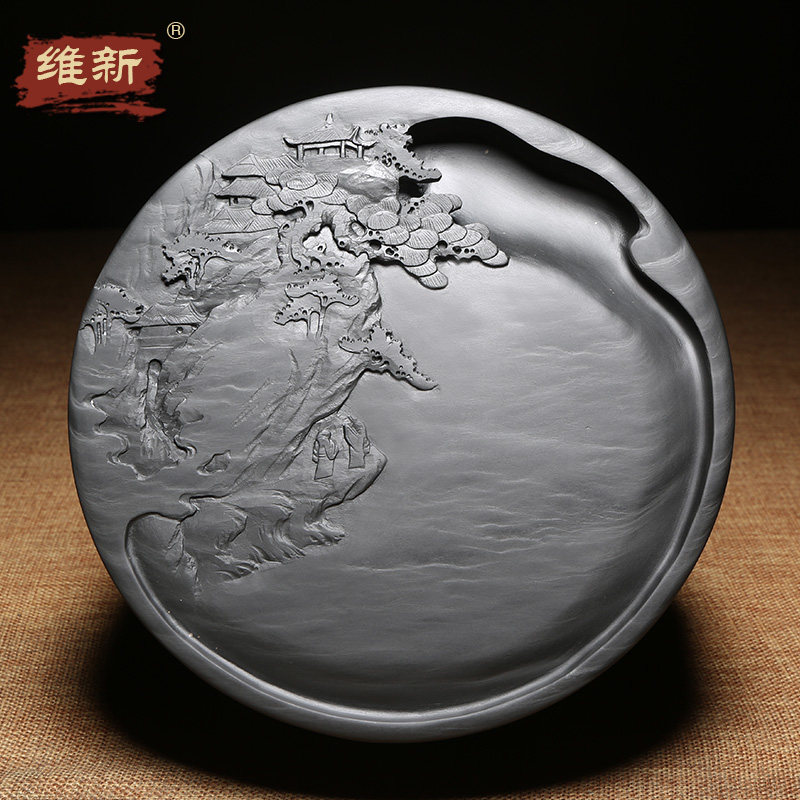 《溪山胜景》纯手工雕刻龙尾山眉纹籽料天然老坑原石砚台收藏大气高档