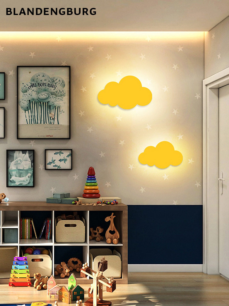 儿童房壁灯卡通男孩女孩创意网红卧室灯云朵墙壁造型灯led床头灯