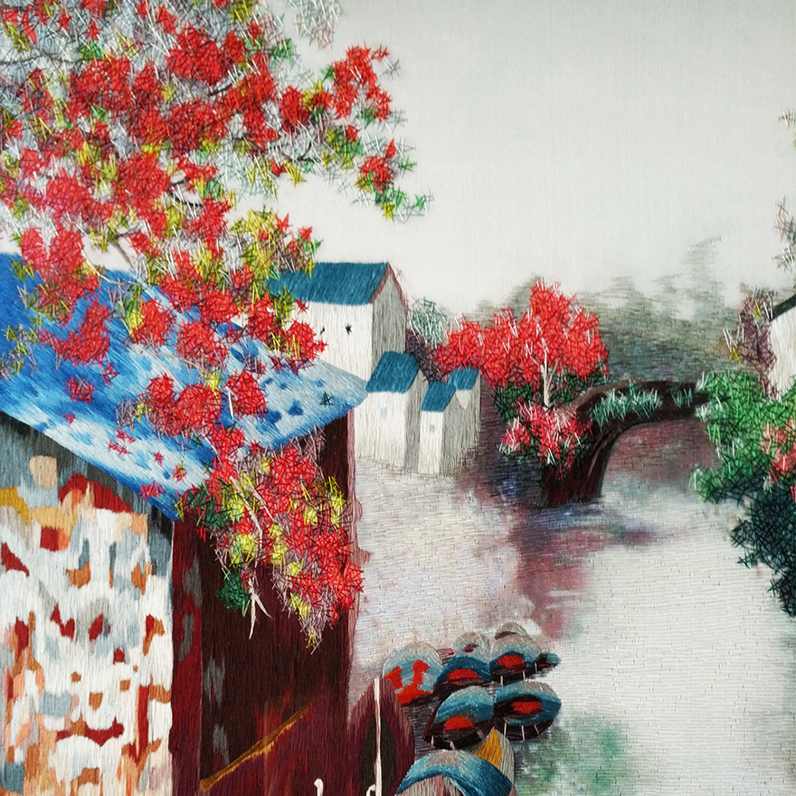 苏绣世家纯手工真丝匠心巧绣《水乡风景》钱菊凤大师工作室作品