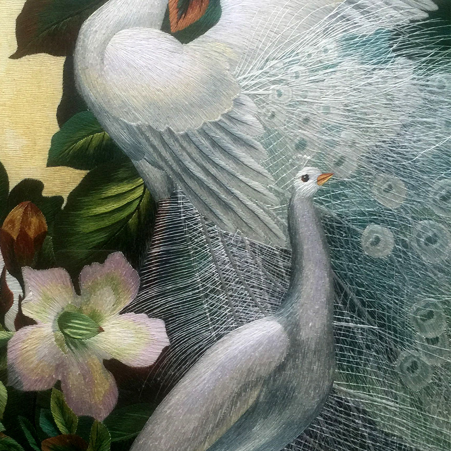 苏绣世家《孔雀》钱菊凤大师工作室作品72*92cm