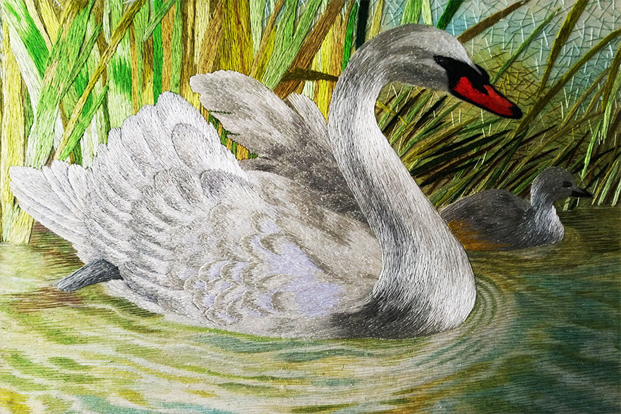 苏绣世家纯手工真丝《母子情鹅》钱菊凤大师工作室作品