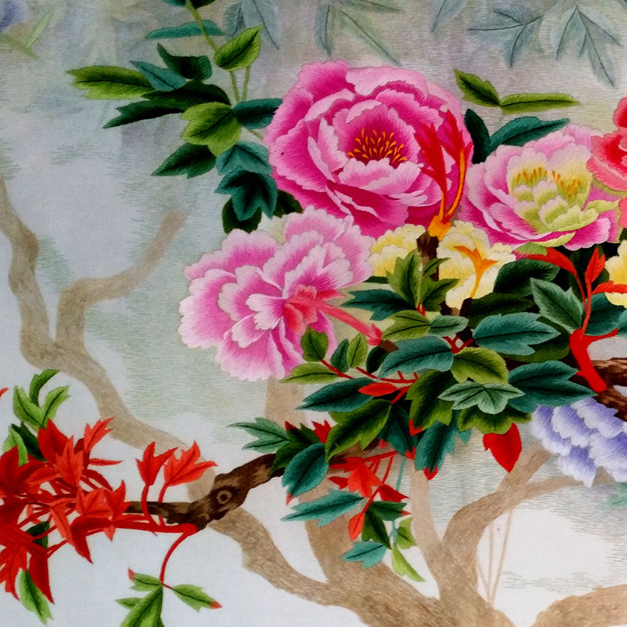 苏绣世家《花开富贵》钱菊凤大师作品100*200cm