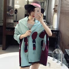 2016女冬新款韩国卡通女孩双面仿羊绒披肩两用长款加厚大围巾A208