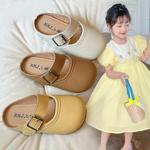 韩版女童包头拖鞋2024春夏新款外穿软底一脚蹬懒人拖鞋公主鞋洋气