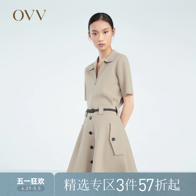 OVV春夏热卖女装POLO领半开襟舒适弹性休闲挺括短袖针织衫