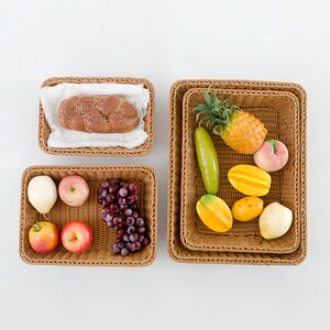 淘宝日本购jx韩式仿柳编收纳筐零食框面包水果篮子藤编长方形桌面竹篮