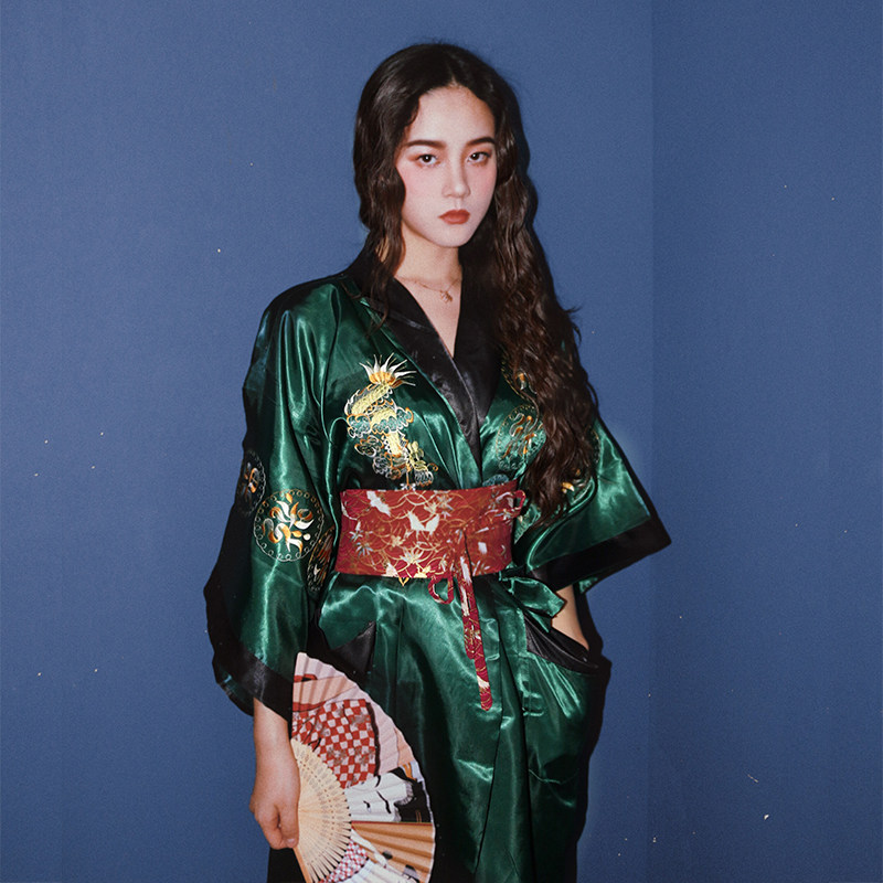 落离莲的日常仿真丝和服女改良中国风睡衣女春夏冰丝性感情侣浴衣