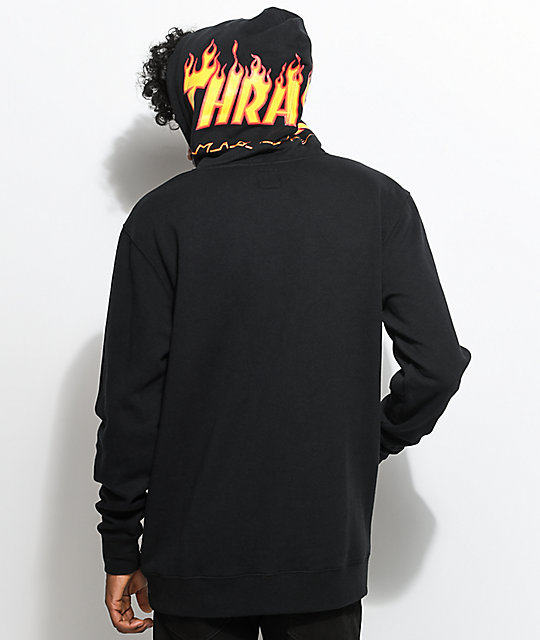 热销万斯正品加绒_正品万斯 × thrashe联名连帽火焰卫衣帽衫加绒男女