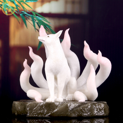 汉白玉坐款九尾狐仙娘娘神像灵仙供奉桃花树脂白狐狸狐狸摆件