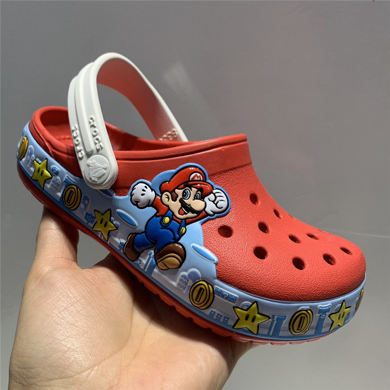 cross洞洞鞋儿童拖鞋男童卡通沙滩鞋马里奥夏季新款厚底防滑凉拖