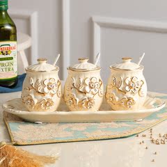 欧式陶瓷调味罐厨房用品创意调料盒三件套装时尚现代简约调料罐