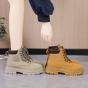 大黄靴女英伦风2022春秋季新款高帮机车靴经典黄色厚底马丁靴子女