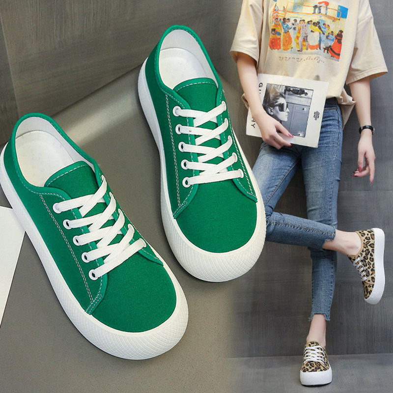 松糕鞋女厚底两穿帆布鞋2021新款夏季丑萌大头面包鞋绿色休闲板鞋