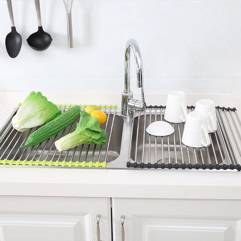Buy Kitchen stainless steel rolling rack drain the sink collapsible