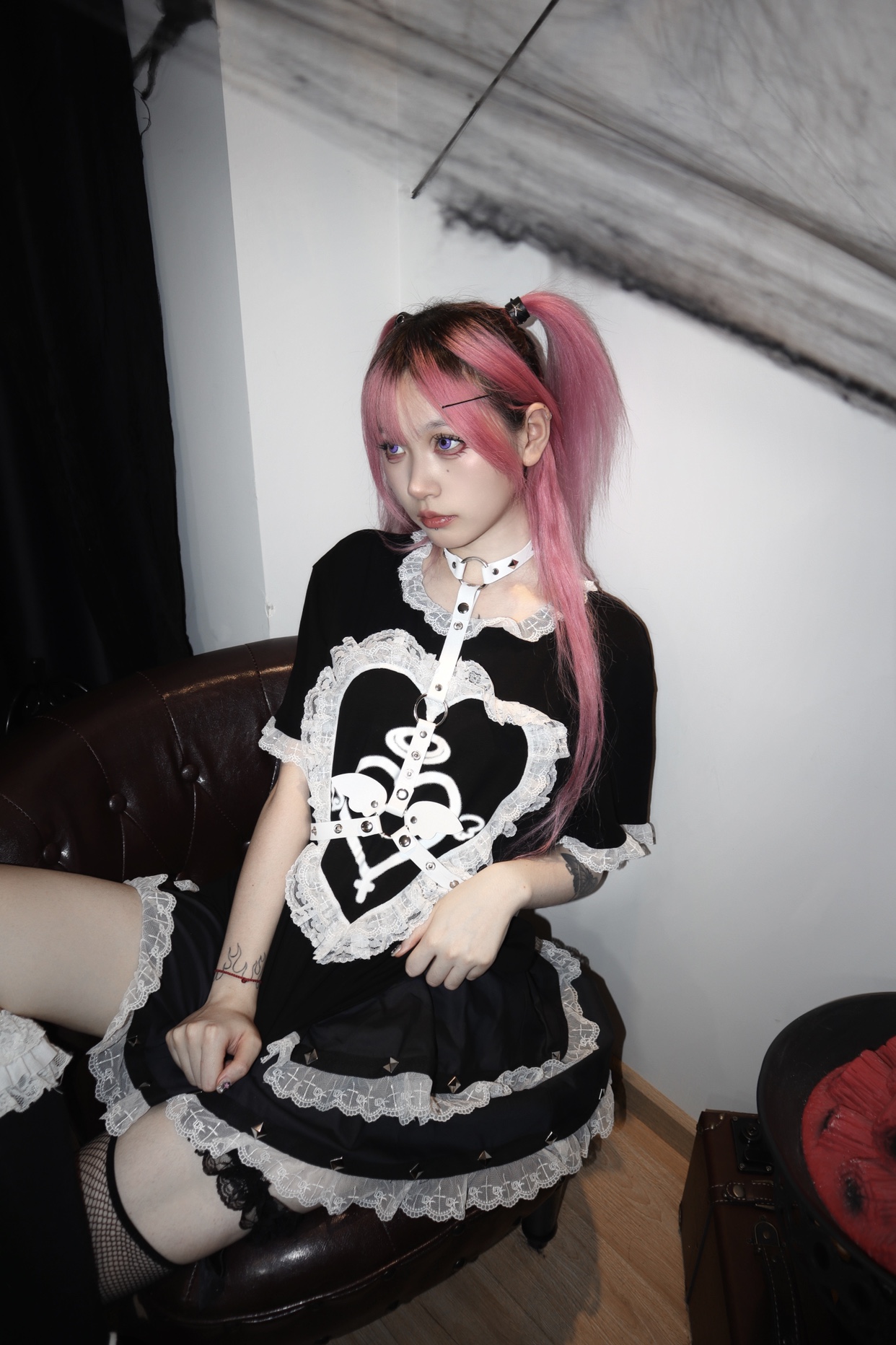 1gangster inn原创蕾丝爱心小翅膀短袖亚文化地雷系t恤2023复活)