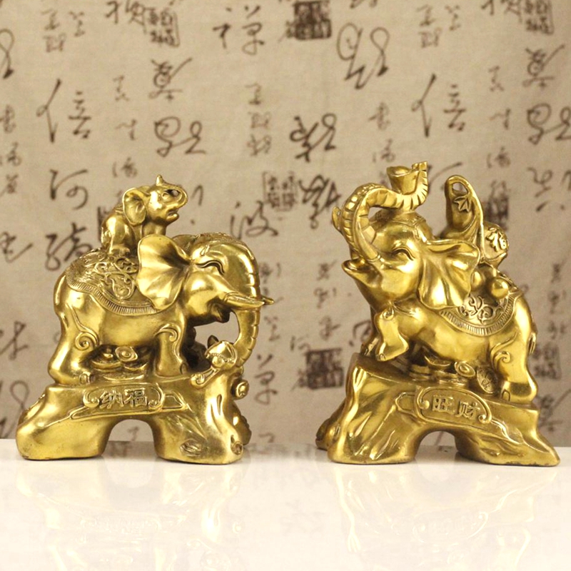 铜大象摆件一对元宝如意象财富对象铜象家居工艺礼品金属