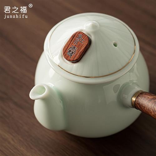 君之福 江雪功夫茶具套装家用防烫双侧把客厅陶瓷茶壶侧把壶日式