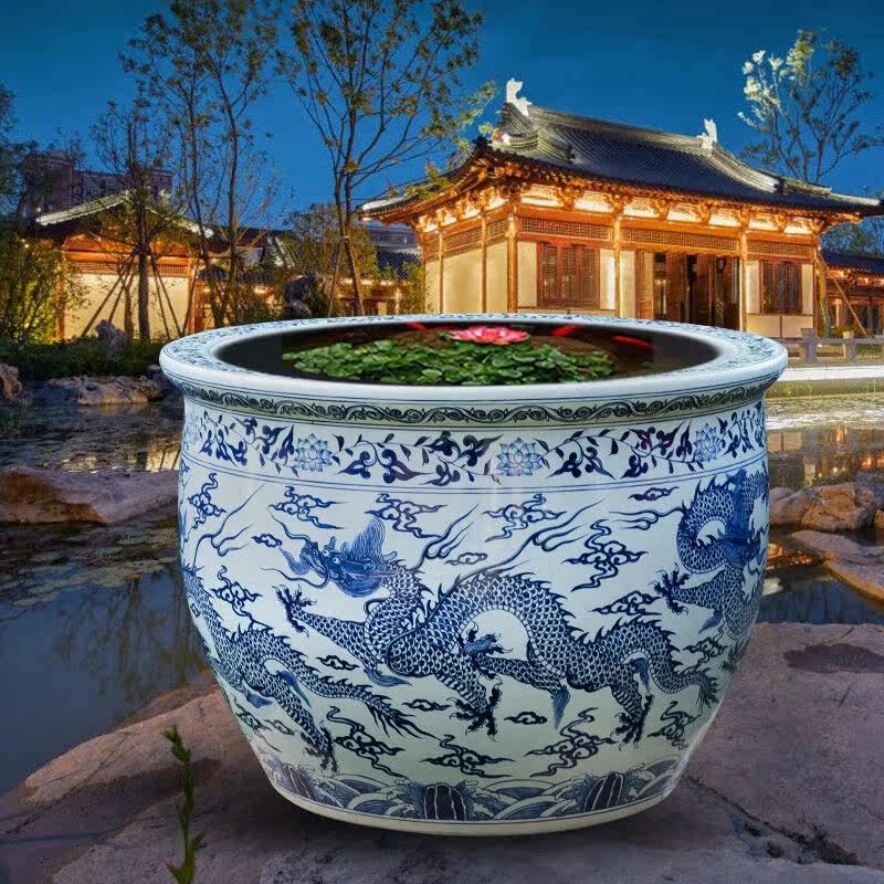 红得发紫景德镇陶瓷鱼缸水缸养鱼大号睡莲荷花缸室外养鱼盆酒店庭
