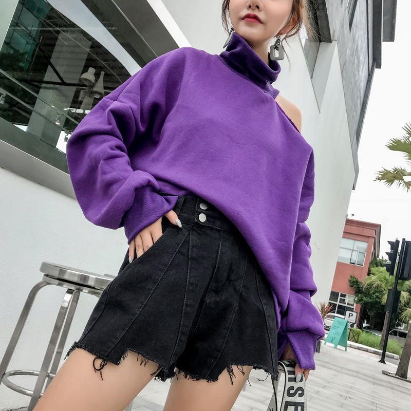 黑色短裤女秋2019春季高腰不规则宽松毛边牛仔裤拼接阔腿A字热裤|msdalam kategori Butik wanita / wanita, seluar jeans - dari Buy2taobao.com untuk memberikan perkhidmatan ejen Taobao profesional membeli