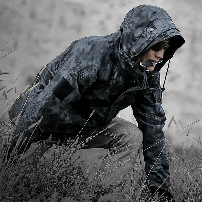 盾郎迷彩外套g8冲锋衣黑色蟒纹战术服男秋冬季抓绒夹克户外工作服