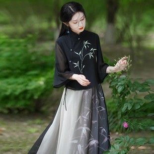 新中式国风汉服套装裙子夏季改良汉元素宽松淑女上衣半身裙两件套