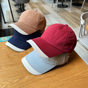 韩国设计师款帽子帽檐拼色撞色后字母显脸小棒球帽ins鸭舌帽潮款