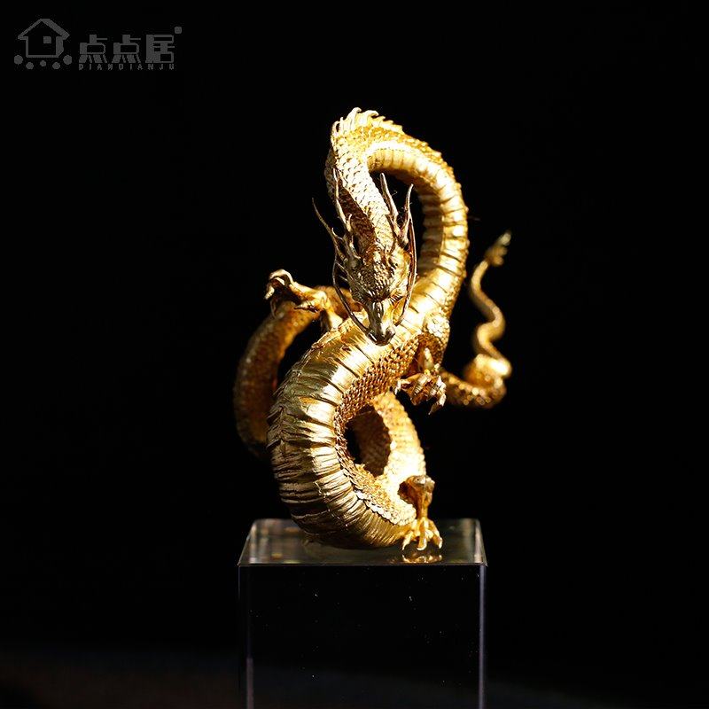精品中国龙神龙手办纯铜金色龙的模型金属龙形摆件高端礼