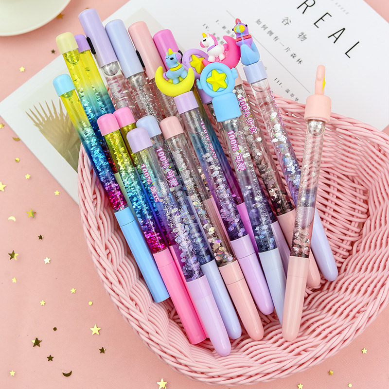 网红透明同款小仙女闪光流沙笔棒中性笔可爱创意韩国小清新网红笔软萌
