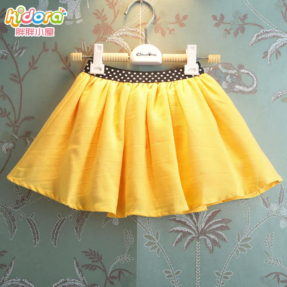 童装儿童新款韩版波点腰黄色百褶女童半身裙子短裙j93