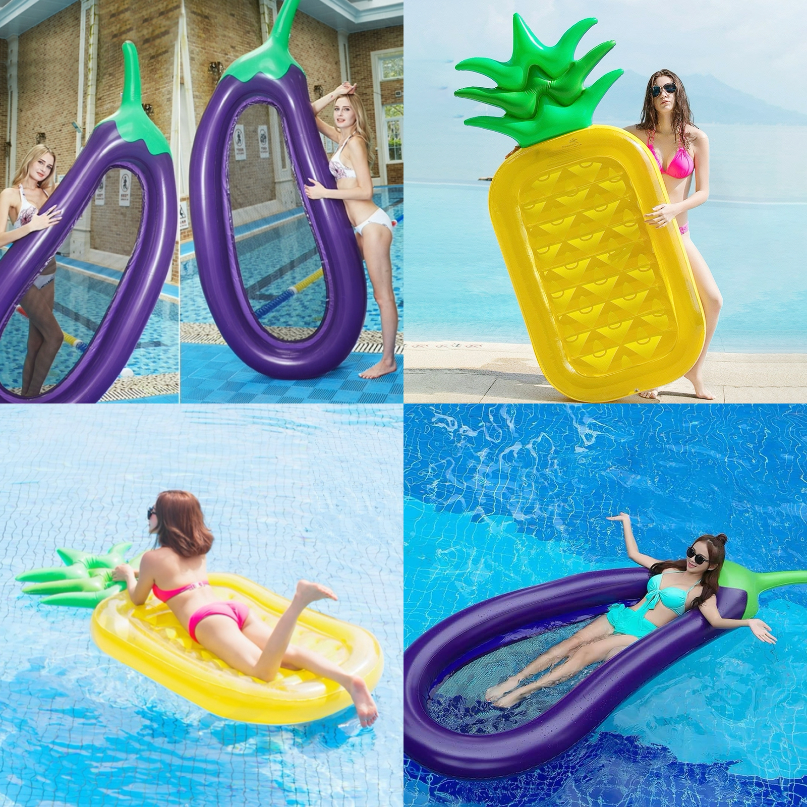 充气水上漂浮网红茄子菠萝西瓜浮排浮床成人儿童超大号游泳圈坐骑